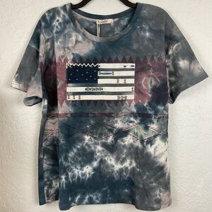 Women’s Delila Flag Tie Dye Short Sleeve T Shirt Size XL NWT Handmade Patriotic